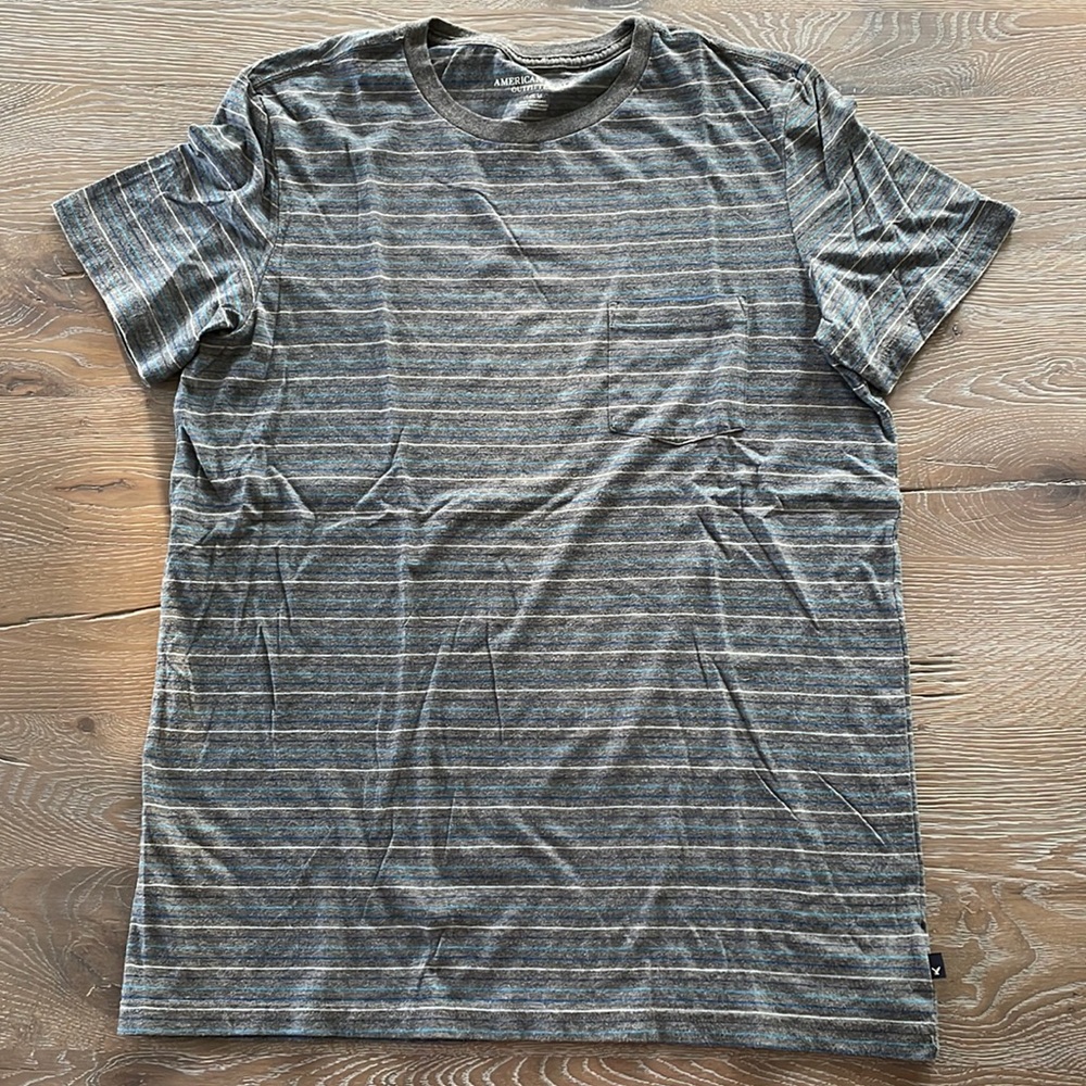 Men’s American Eagle Short Sleeved Striped Pocket Tee | Large Tall